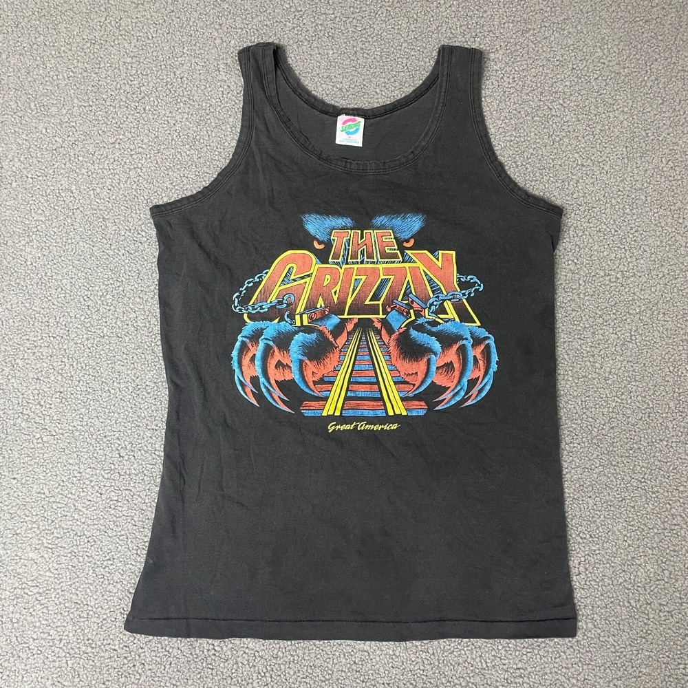 Vintage The Grizzly Great America Amusement Park tank top black mens M
